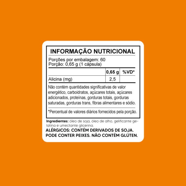 Oleo de Alho Informacao Nutricional